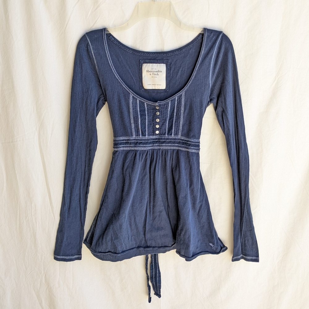 Abercrombie & Fitch Scoop Neck Empire Waist Long Slv Babydoll Top L